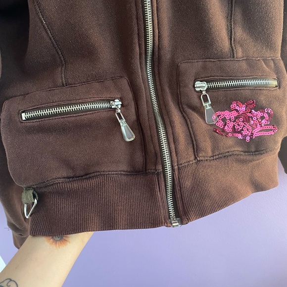 Brown y2k zip-up sweater - Picture 2 of 4